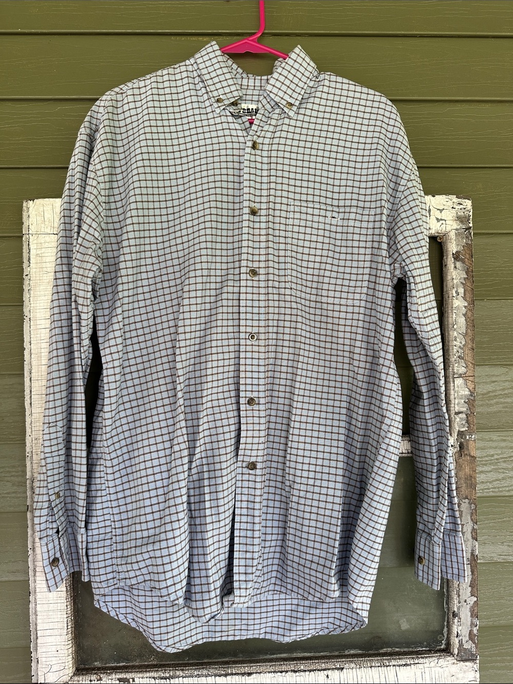 Men's DrysDales Western White Plaid Button-Down Shirt with Blue Grid